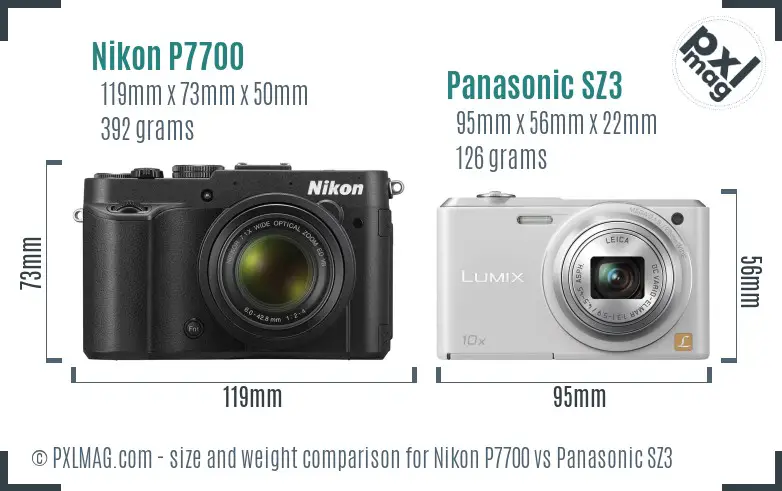 Nikon P7700 vs Panasonic SZ3 size comparison
