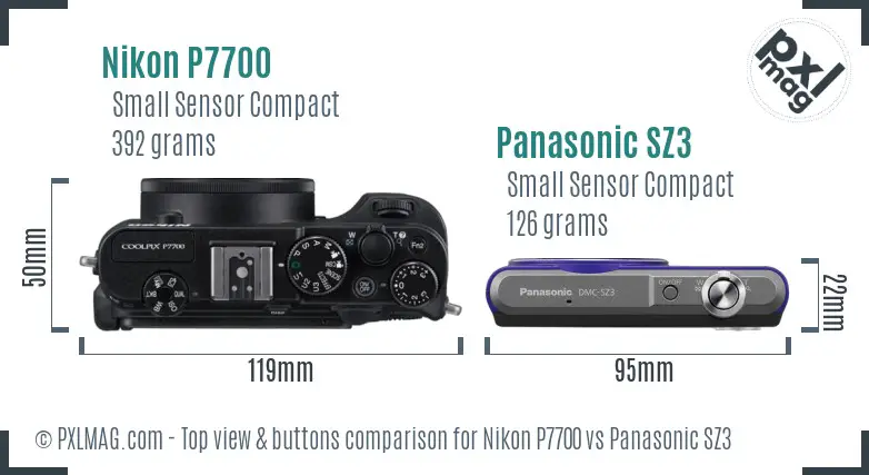 Nikon P7700 vs Panasonic SZ3 top view buttons comparison
