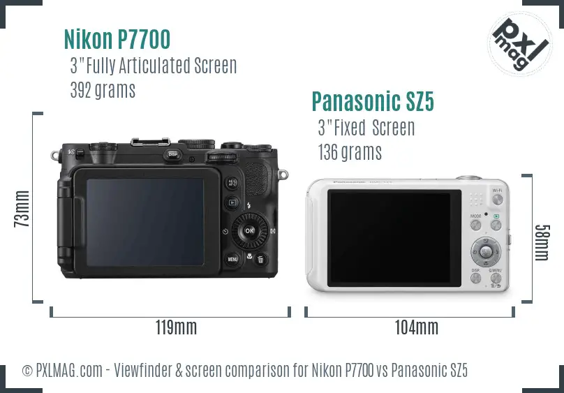 Nikon P7700 vs Panasonic SZ5 Screen and Viewfinder comparison