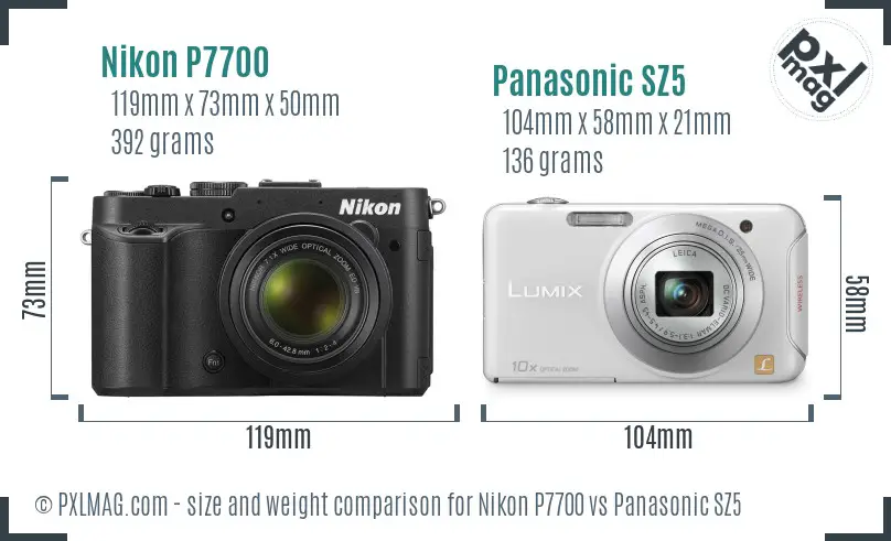Nikon P7700 vs Panasonic SZ5 size comparison