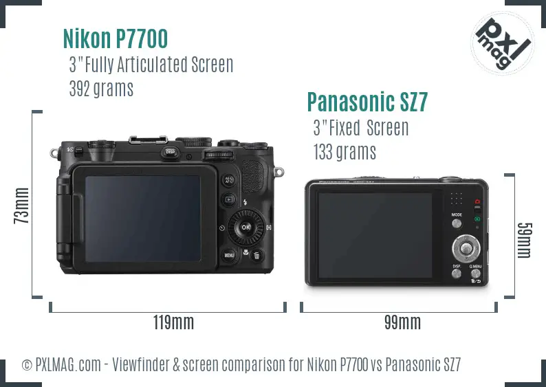 Nikon P7700 vs Panasonic SZ7 Screen and Viewfinder comparison