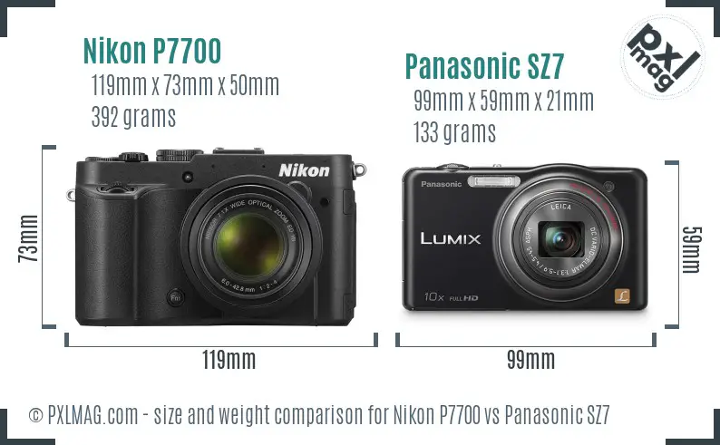 Nikon P7700 vs Panasonic SZ7 size comparison