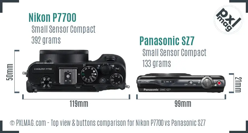 Nikon P7700 vs Panasonic SZ7 top view buttons comparison