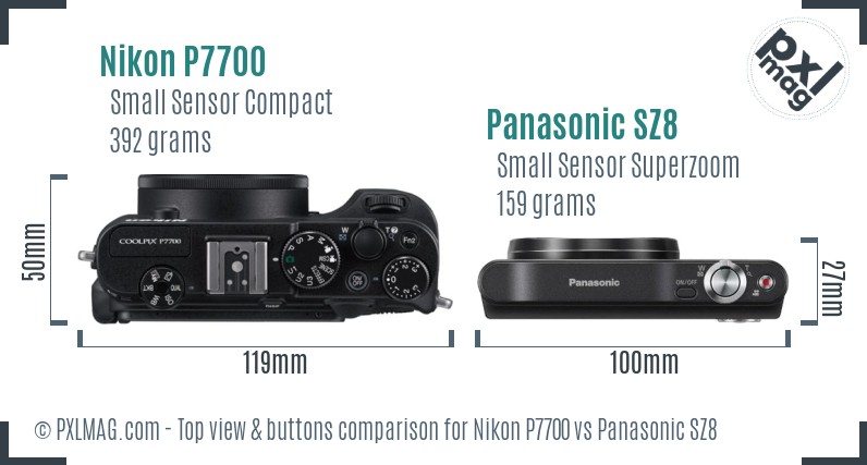 Nikon P7700 vs Panasonic SZ8 top view buttons comparison
