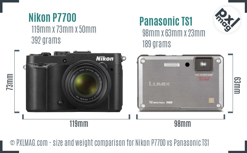 Nikon P7700 vs Panasonic TS1 size comparison