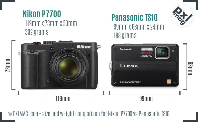 Nikon P7700 vs Panasonic TS10 size comparison