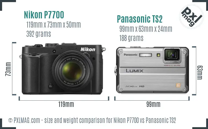 Nikon P7700 vs Panasonic TS2 size comparison Nikon P7700 vs Panasonic TS2 size comparison