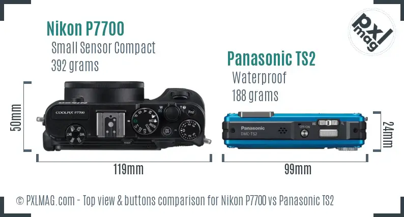 Nikon P7700 vs Panasonic TS2 top view buttons comparison Nikon P7700 vs Panasonic TS2 top view buttons comparison