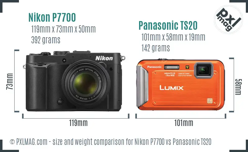 Nikon P7700 vs Panasonic TS20 size comparison
