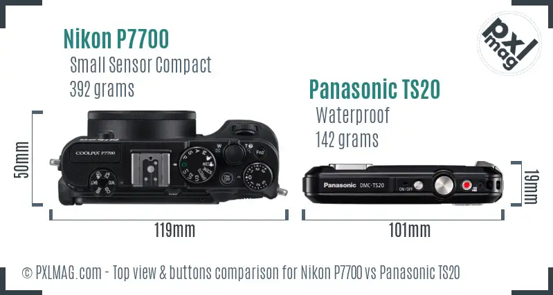 Nikon P7700 vs Panasonic TS20 top view buttons comparison