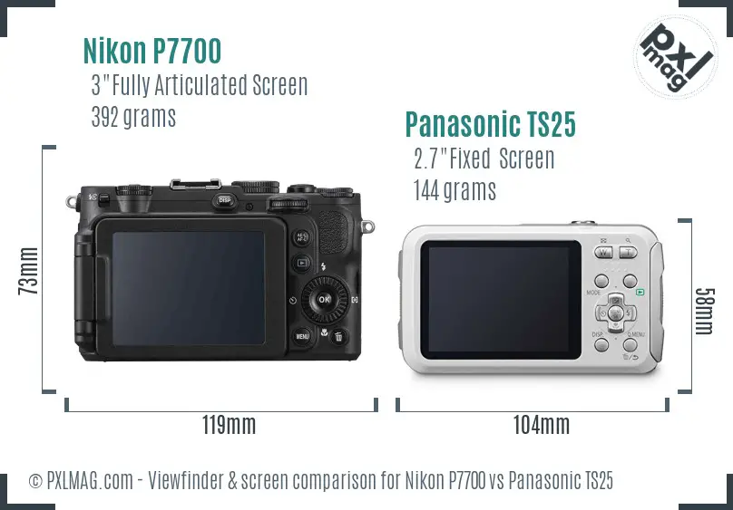 Nikon P7700 vs Panasonic TS25 Screen and Viewfinder comparison