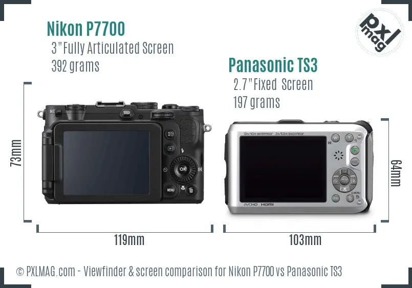 Nikon P7700 vs Panasonic TS3 Screen and Viewfinder comparison