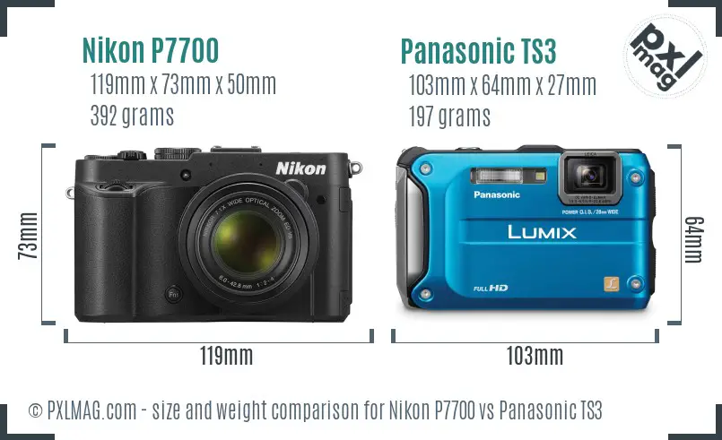 Nikon P7700 vs Panasonic TS3 size comparison