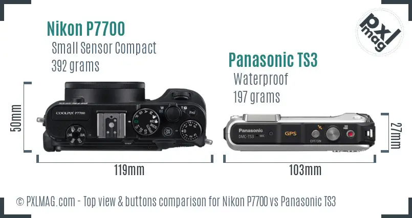 Nikon P7700 vs Panasonic TS3 top view buttons comparison