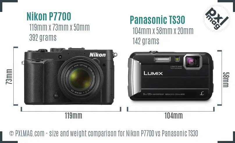 Nikon P7700 vs Panasonic TS30 size comparison