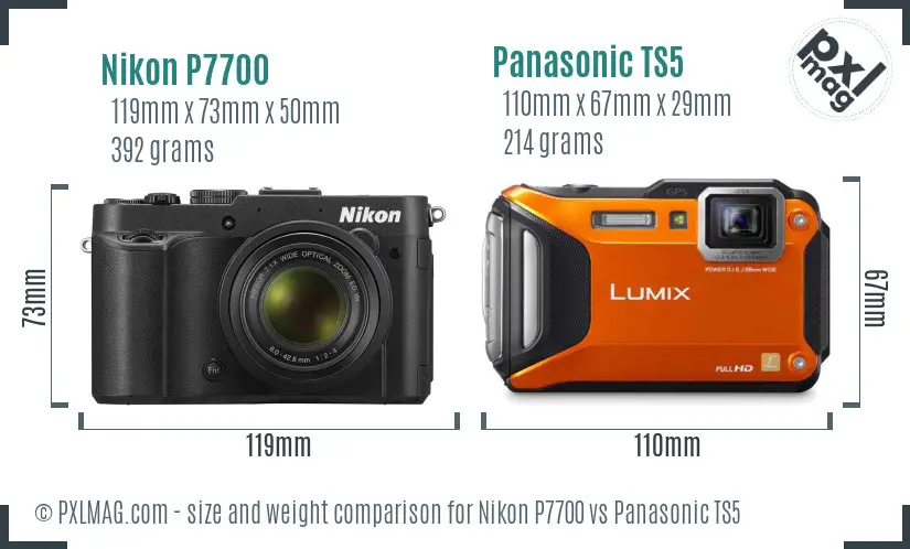 Nikon P7700 vs Panasonic TS5 size comparison