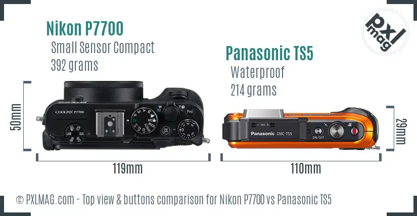 Nikon P7700 vs Panasonic TS5 top view buttons comparison