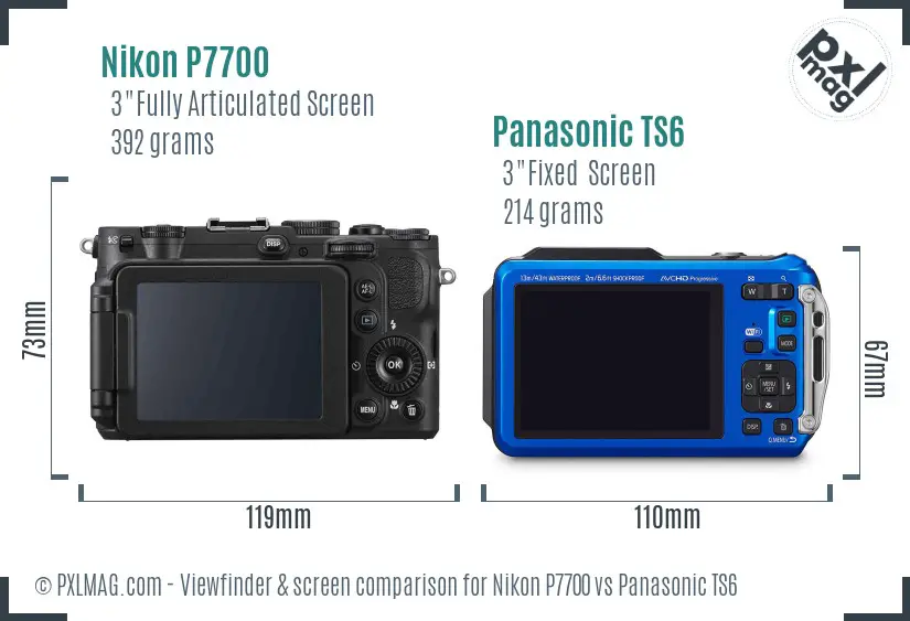 Nikon P7700 vs Panasonic TS6 Screen and Viewfinder comparison