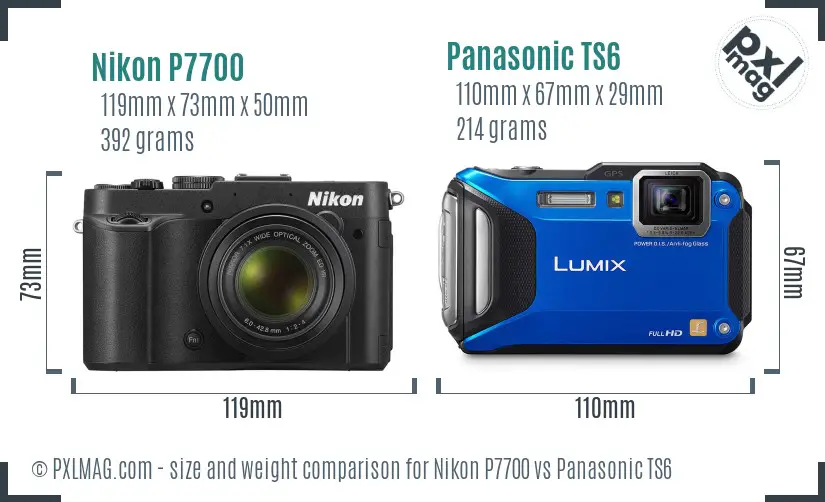 Nikon P7700 vs Panasonic TS6 size comparison