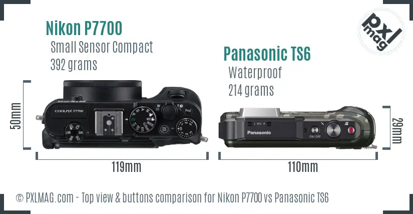 Nikon P7700 vs Panasonic TS6 top view buttons comparison