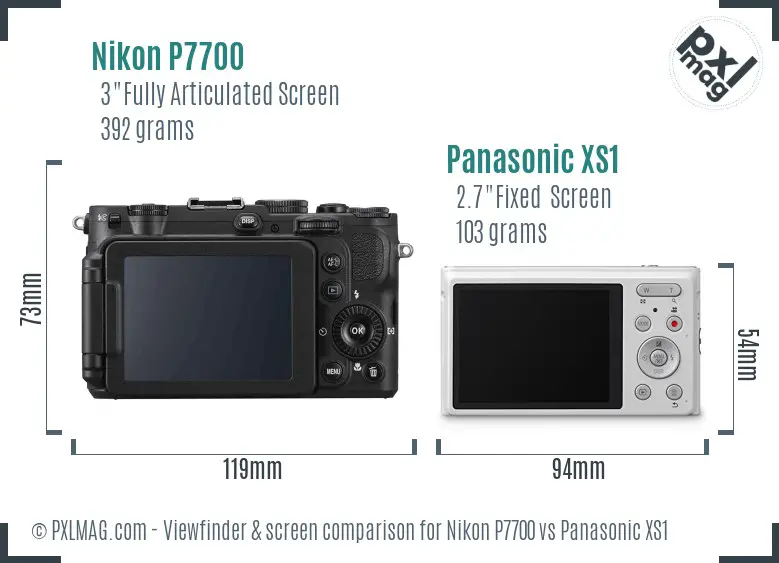 Nikon P7700 vs Panasonic XS1 Screen and Viewfinder comparison