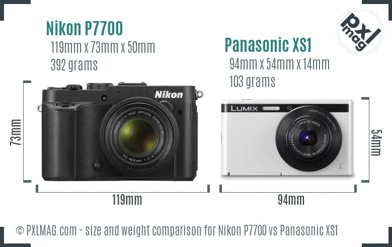 Nikon P7700 vs Panasonic XS1 size comparison