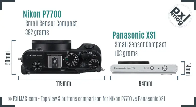 Nikon P7700 vs Panasonic XS1 top view buttons comparison