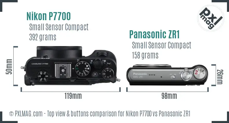Nikon P7700 vs Panasonic ZR1 top view buttons comparison