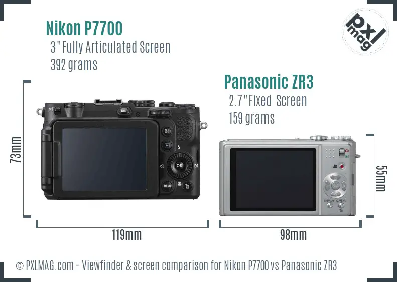 Nikon P7700 vs Panasonic ZR3 Screen and Viewfinder comparison