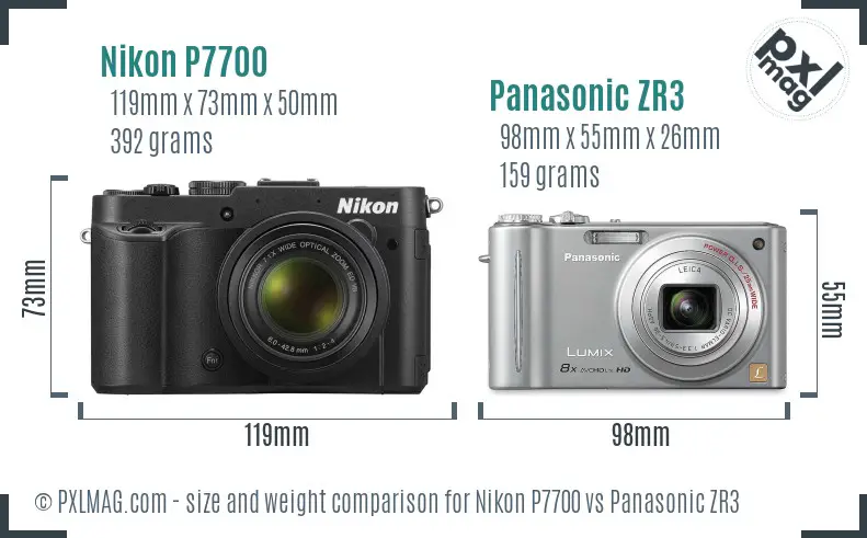 Nikon P7700 vs Panasonic ZR3 size comparison