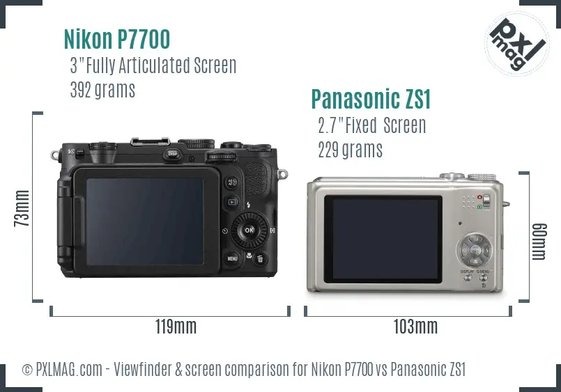 Nikon P7700 vs Panasonic ZS1 Screen and Viewfinder comparison