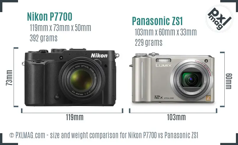 Nikon P7700 vs Panasonic ZS1 size comparison