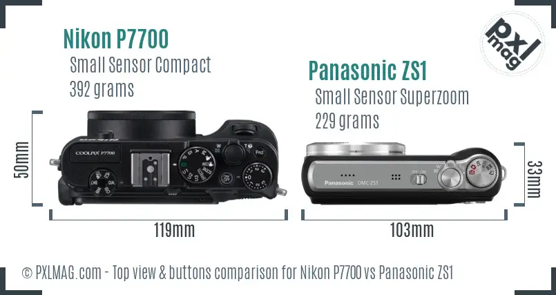 Nikon P7700 vs Panasonic ZS1 top view buttons comparison