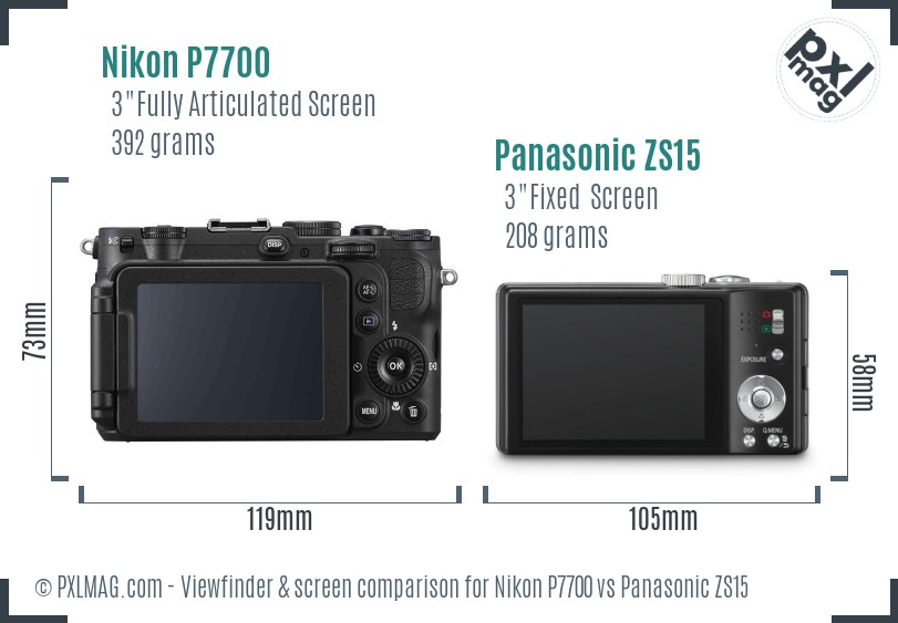 Nikon P7700 vs Panasonic ZS15 Screen and Viewfinder comparison