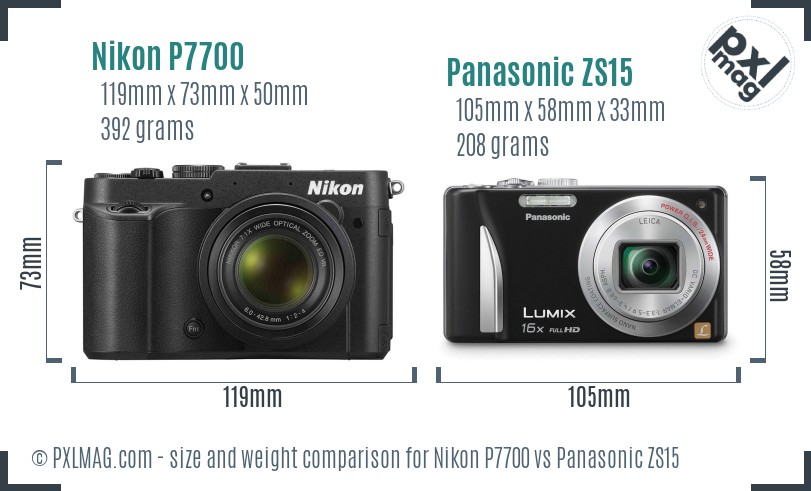 Nikon P7700 vs Panasonic ZS15 size comparison