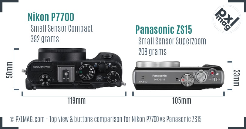 Nikon P7700 vs Panasonic ZS15 top view buttons comparison