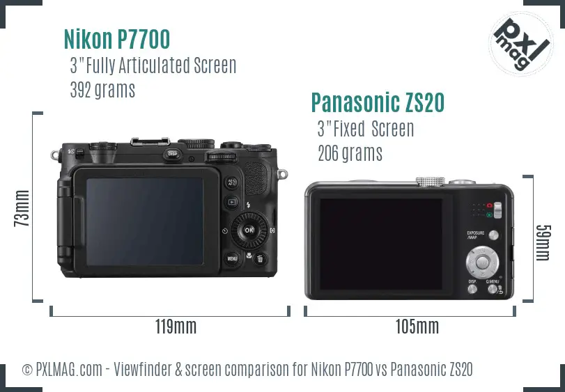 Nikon P7700 vs Panasonic ZS20 Screen and Viewfinder comparison