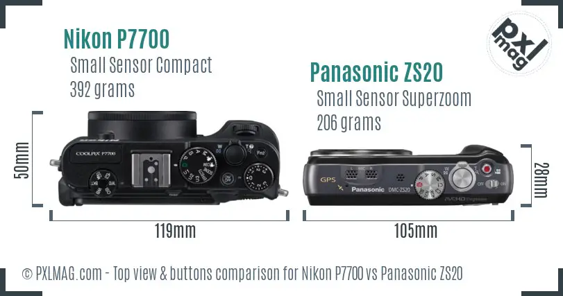 Nikon P7700 vs Panasonic ZS20 top view buttons comparison