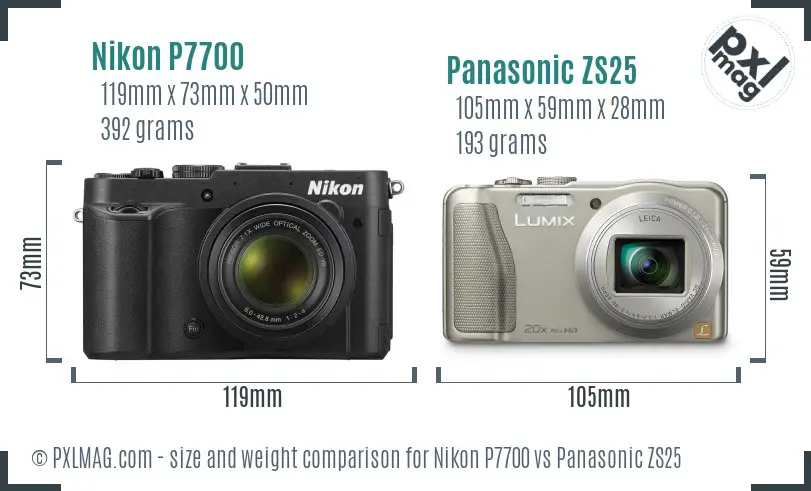 Nikon P7700 vs Panasonic ZS25 size comparison