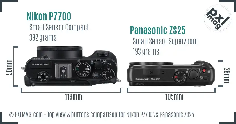 Nikon P7700 vs Panasonic ZS25 top view buttons comparison