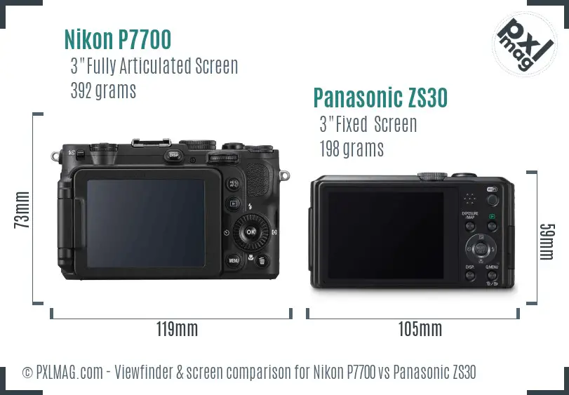 Nikon P7700 vs Panasonic ZS30 Screen and Viewfinder comparison