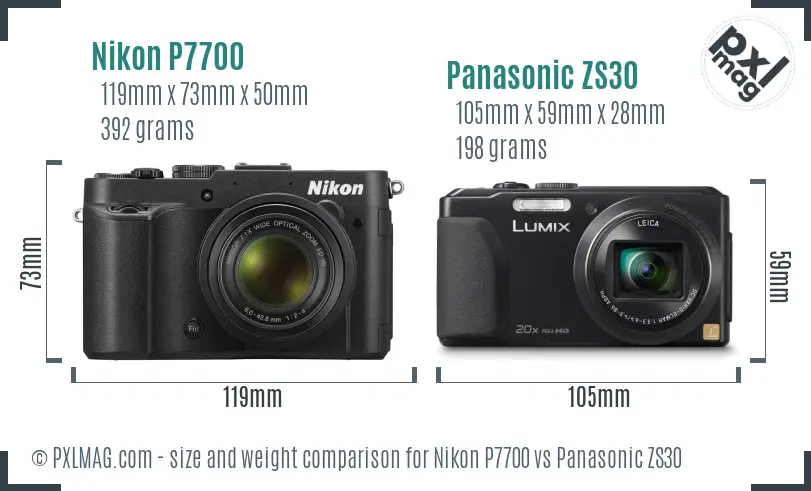 Nikon P7700 vs Panasonic ZS30 size comparison