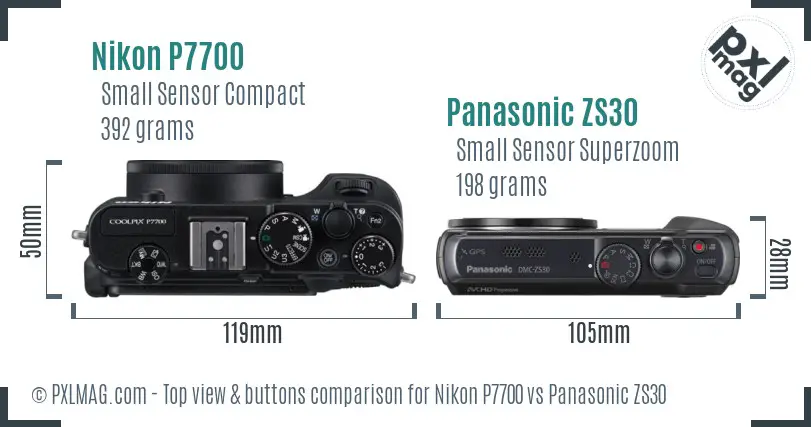 Nikon P7700 vs Panasonic ZS30 top view buttons comparison