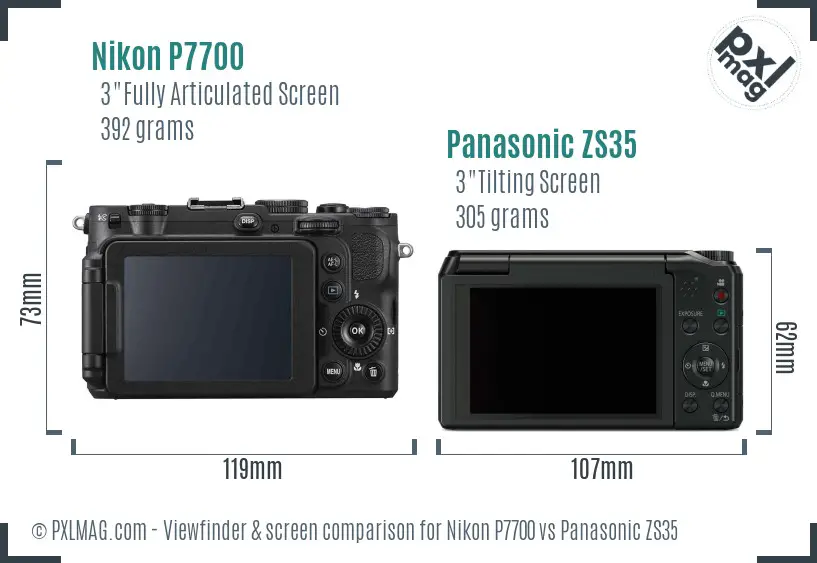 Nikon P7700 vs Panasonic ZS35 Screen and Viewfinder comparison