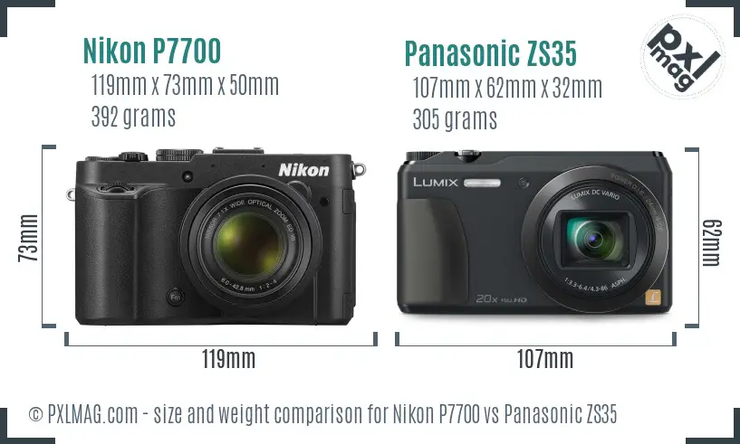 Nikon P7700 vs Panasonic ZS35 size comparison