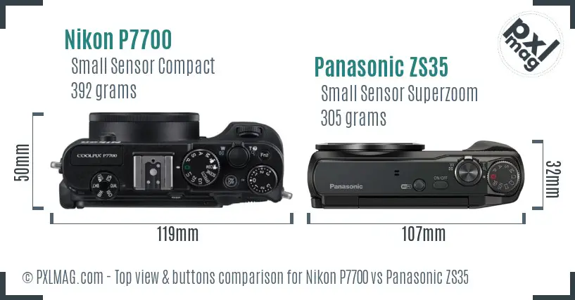 Nikon P7700 vs Panasonic ZS35 top view buttons comparison