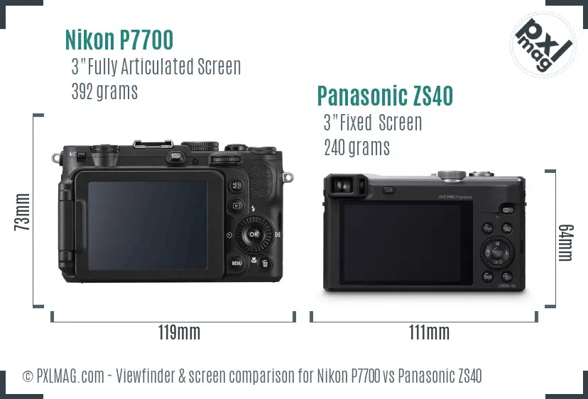 Nikon P7700 vs Panasonic ZS40 Screen and Viewfinder comparison