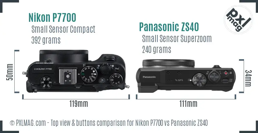 Nikon P7700 vs Panasonic ZS40 top view buttons comparison