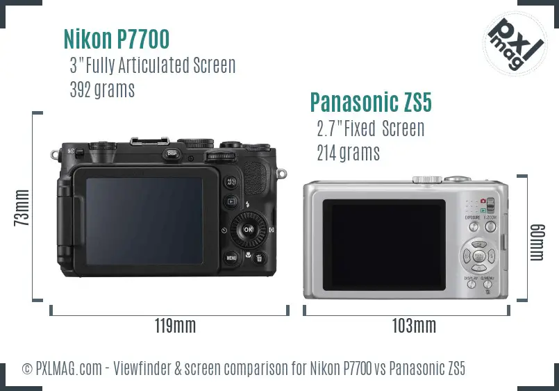 Nikon P7700 vs Panasonic ZS5 Screen and Viewfinder comparison