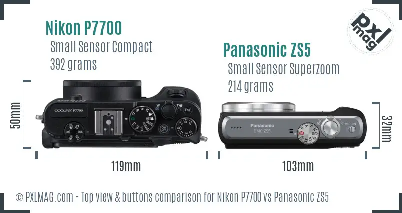 Nikon P7700 vs Panasonic ZS5 top view buttons comparison